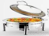 Genoa Range Chafer, Round, dia. 36cm, Glass Lid &amp; S.S. Foodpan, 6.8Ltr, Chrome-Plated Handle &amp; Straight Legs