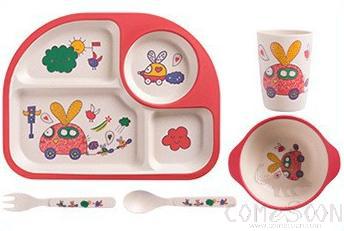 Bamboo Fiber Compartmentalized Children's Tableware, Love Car