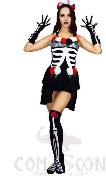 Adult Women'S Undead Ghost Bones Costume, Unisex