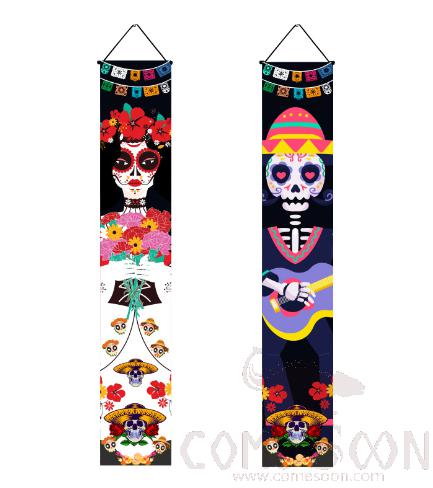 Day Of The Dead Skull Dance Flies The Background Flag,Polyester Cloth,30*180cm
