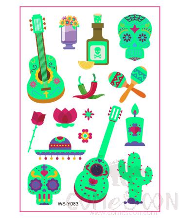 Day Of The Dead Glow-In-The-Dark Tattoo Kids Sticker,110*75mm