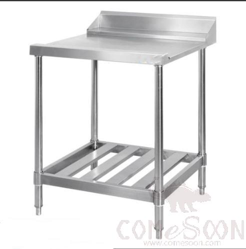 SS 304 Exit table with splash back and under shelves for baskets, 1250*700*850+100