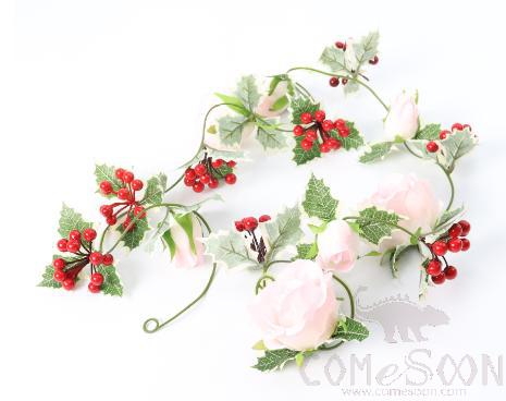 Rattan Simulation Flower,   Foam+Iron Wire, Red+Pink, 180*7*7Cm