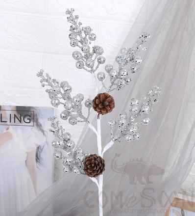Berry Simulation Flower,  Foam+Iron Wire, Sliver, 60*15*15Cm