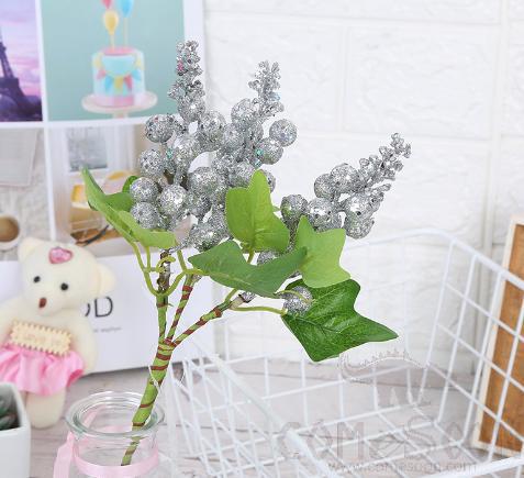 Berry Simulation Flower,  Foam + Plastic, Silver,   33*10*10Cm