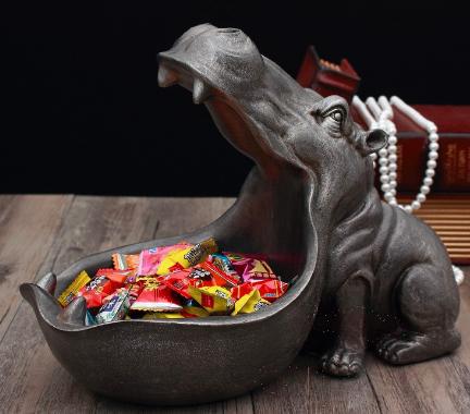 Hippo Ornament Candy Holder, Resin, Silver, 20*11*17cm