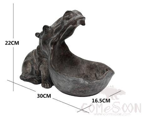 Hippo Ornament Candy Holder, Resin, Silver, 30*22*16cm