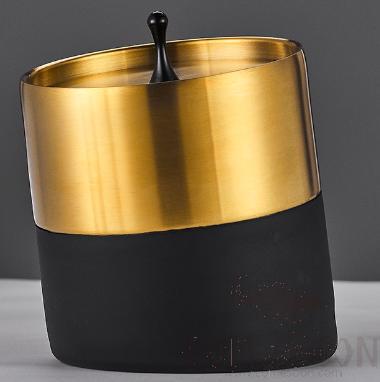 Stainless Steel Double Ice Bucket, Gold Bevelled Frosted, D13.8cm*H14.7cm