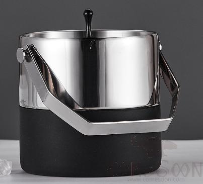 Double-layer Hand-withdrawal Ice Bucket, Silver Gold Glossy, D13.8cm*H13.5cm