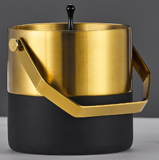 Double-layer Hand-withdrawal Ice Bucket， Gold Frosted，Φ13.8cm*H14.7cm