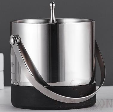 Double-layer Hand-withdrawal Ice Bucket, Glossy Silver, D14cm*H17cm
