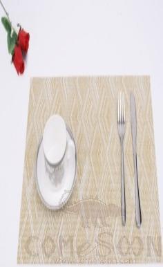 Hot Pressed Edge Pvc Placemat, Yellow+White Diamond Jacquard 28*43*0.1cm