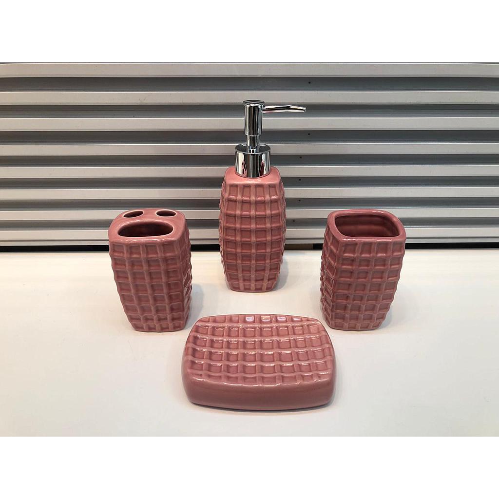 Ceramic Single Color Four-Piece Set-Light Pink,HightemPEratureporcelain,Sanitizerbottle:5*4.5*19cm
Toothbrushholder:5*4.5*10cm
Cup:5*4.5*10cm
Soapbox:12*8*3cm