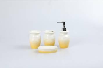 Ceramic Monochrome Four Piece Set-Yellow,HightemPEratureporcelain,Sanitizerbottle:5*4.5*19cm
Toothbrushholder:5*4.5*10cm
Cup:5*4.5*10cm
Soapbox:12*8*3cm