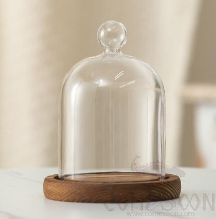Pellet Glass Cover With Wood Base D9*11cm