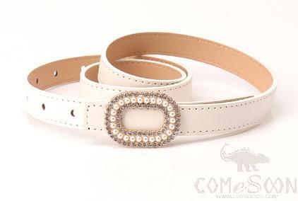 PU Belt，High Quality PU+ Alloy Buckle，White，L103*W1.8cm