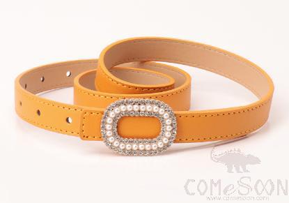 PU Belt，High-Quality PU+ Alloy Buckle，Yellow，L103*W1.8cm