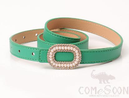 PU Belt，High Quality PU+ Alloy Buckle，Green，L103*W1.8cm