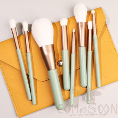 Nylon Cosmetic Brush Set + Orange Organiser, Green, 14cm