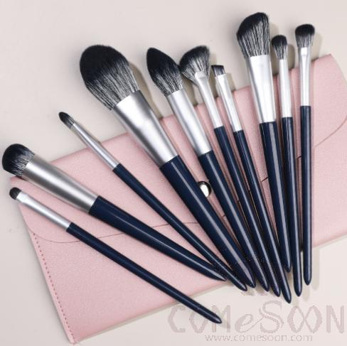 Nylon Cosmetic Brush Set + Organiser, Dark Blue, 14cm