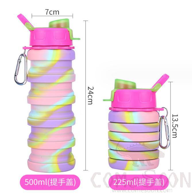 Silicone Sport Water Bottle 500ml, Handle Cap, Camo Pink