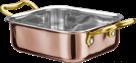 Rose Gold Square Food Basket with Two Ears, 201/430 SS + Aluminum + 304 SS, 130x110x45mm