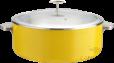 Chinese Straight 3-Ply Steel Yellow Warming Pot with Glass Lid + Ceramic Liner, 201/430 SS + Aluminum + 304 SS, Φ320×H120mm