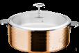 Chinese Straight 3-Ply Steel Diamond Rose Gold Warm Vegetable Pot (Glass Lid) + Ceramic Inner Liner, 201/430 SS + Aluminum + 304 SS, Φ320×H120mm