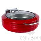 Red Round Hydraulic Chafing Dish with Glass Lid, 6L, 405x480x170mm