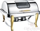 1/2 GN PAN Rectangular Stainless Steel Lidded Dining Chafing Dish (Gold-Plated Visible), 9L, 630x430x430mm