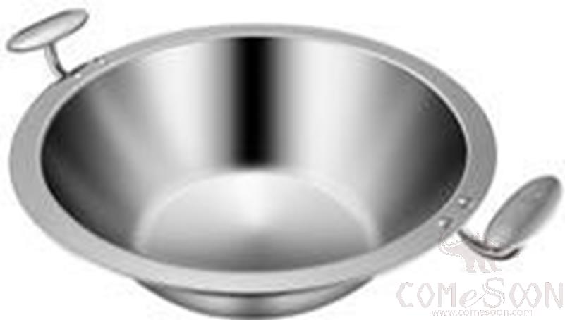 Three-Layer Steel Round Hammer-Stamped Hot Pot With Olive Ears, 430 SS + Aluminum + 201 SS, Ø32*8cm, Thickness 2.2mm