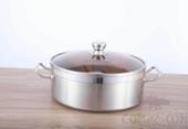 04 Hot Pot with Bunched Edges (Clear) + Composite Bottom Glass Lid, 201 SS, Ø34cm