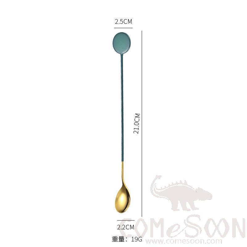 Round Stirring Spoon，304 Stainless Steel，Green Gold，L21*W2.5cm