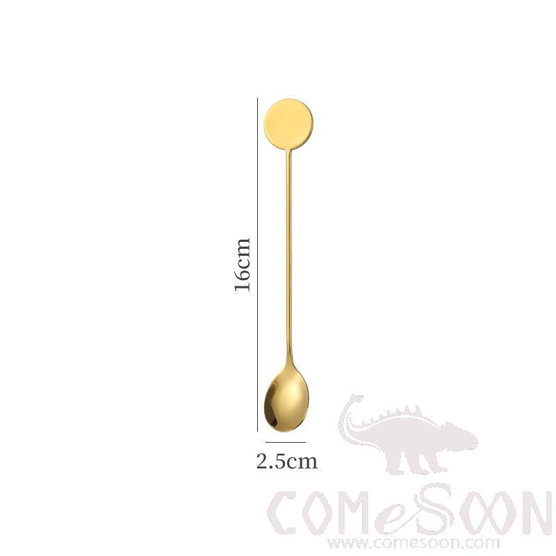Round Coffee Spoon，304 Stainless Steel，Gold，L16*W2.5cm