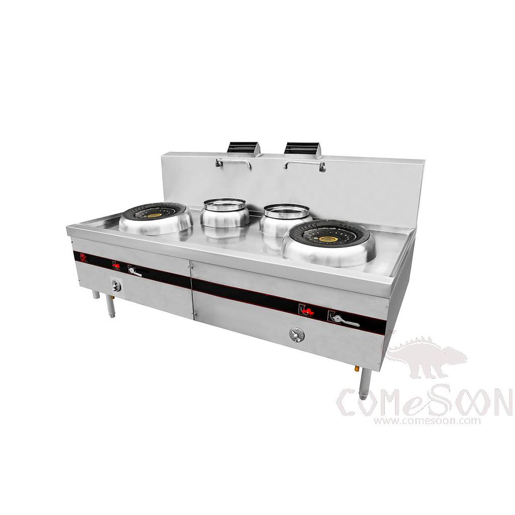 Double Burners And Double Tail Stir Fry Stove, SUS 304, 1800*950*800+450mm