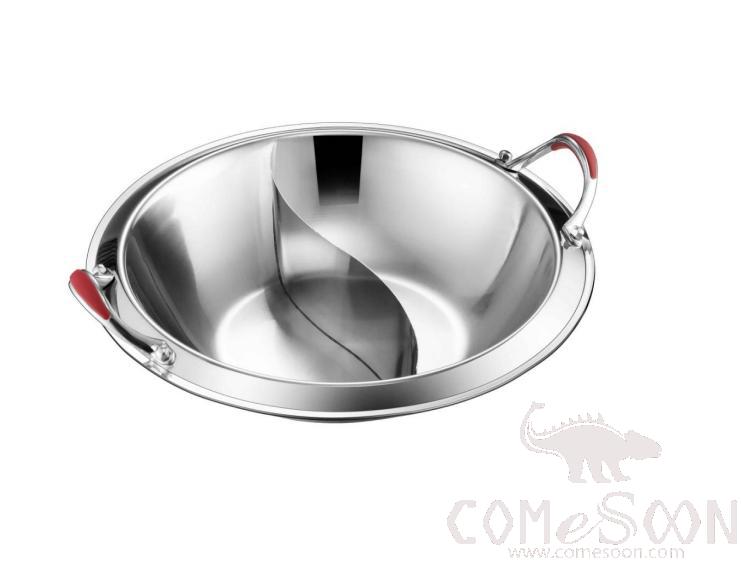 Three-Layer Steel Beveled Edge Double-flavor Hot Pot Basin With Silicone Ears/Frog Legs, Ø34*9.5cm