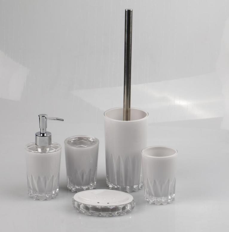 Drum Soap dish，PS，white，Soap dispenser bottle of 7.5 * 17.5 cm;
Toothbrush holder 7.5 * 10.8 cm;
Mouthwash cup 7.5 * 10.5cm;
Soap dish of 12.5 * 9.8 * 2.5 cm;
Toilet brush 9.6 * 39 cm