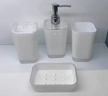 Toilet brush，PS，white，Soap dispenser bottle 7 * 17.5 cm;
Toothbrush holder 7 * 11 cm;
Mouthwash cup 7 * 10.5 cm;
Soap dish 10.8 * 7.8 * 2.8 cm