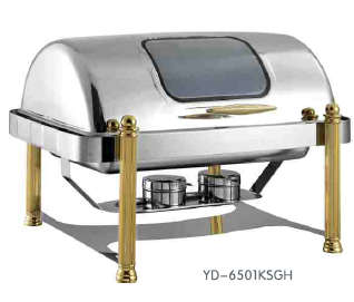 6501 Series-Rectangle Chafng Dish W/Golden Feet&amp;Glass Lid