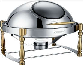 Z301 Series-Round Chafng Dish W/Golden Feet&amp;Glass Lid