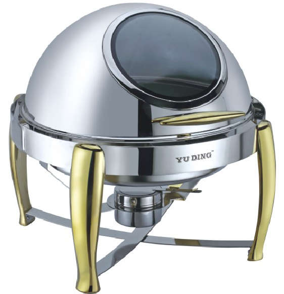 731 Series-Round Chafng Dish W/Golden Feet&amp;Glass Lid