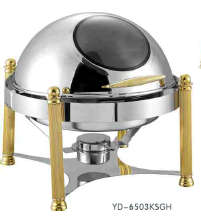 6503 Series-Round Chafng Dish W/Golden Feet&amp;Glass Lid