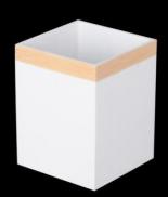 White matte lacquered wood grain square trash can