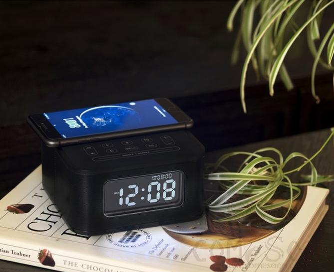 Wireless Charging Bluetooth Alarm Speaker - Black